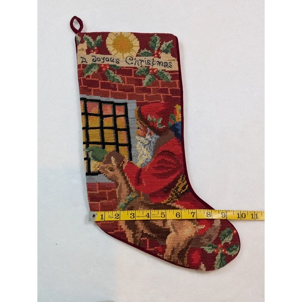 Vintage Needlepoint Stocking Wool Santa 